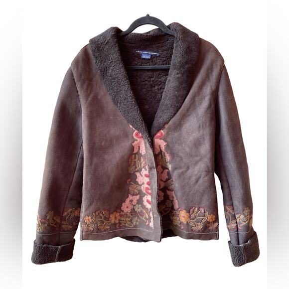 Ralph Lauren Jackets & Blazers - VTG Ralph Lauren Coat SHEARLING Suede LEATHER Embroider BOHO Penny Lane Women